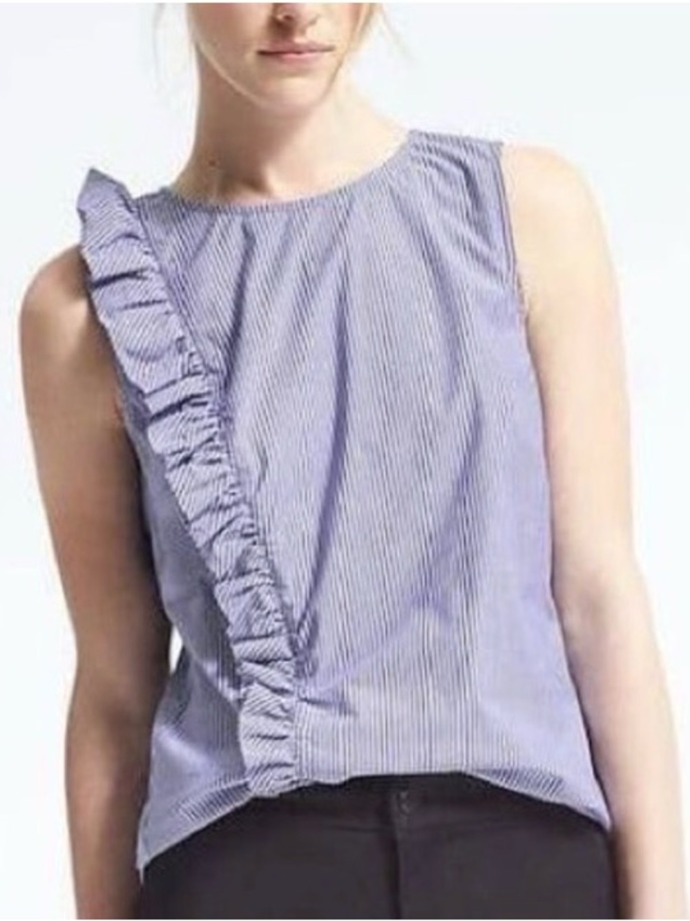 Banana Republic | Blue/White Stripe Asymmetrical Ruffle/Ruched Shell Tank Sz 6